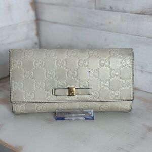 Gucci Guccissima Cream Leather Long Wallet